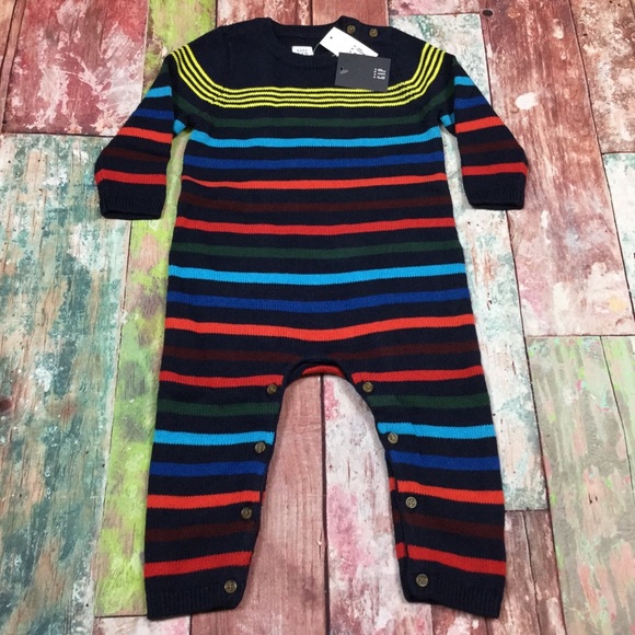 Baby Gap Boys Navy Blue & Striped Sweater Romper - Picture 1 of 4